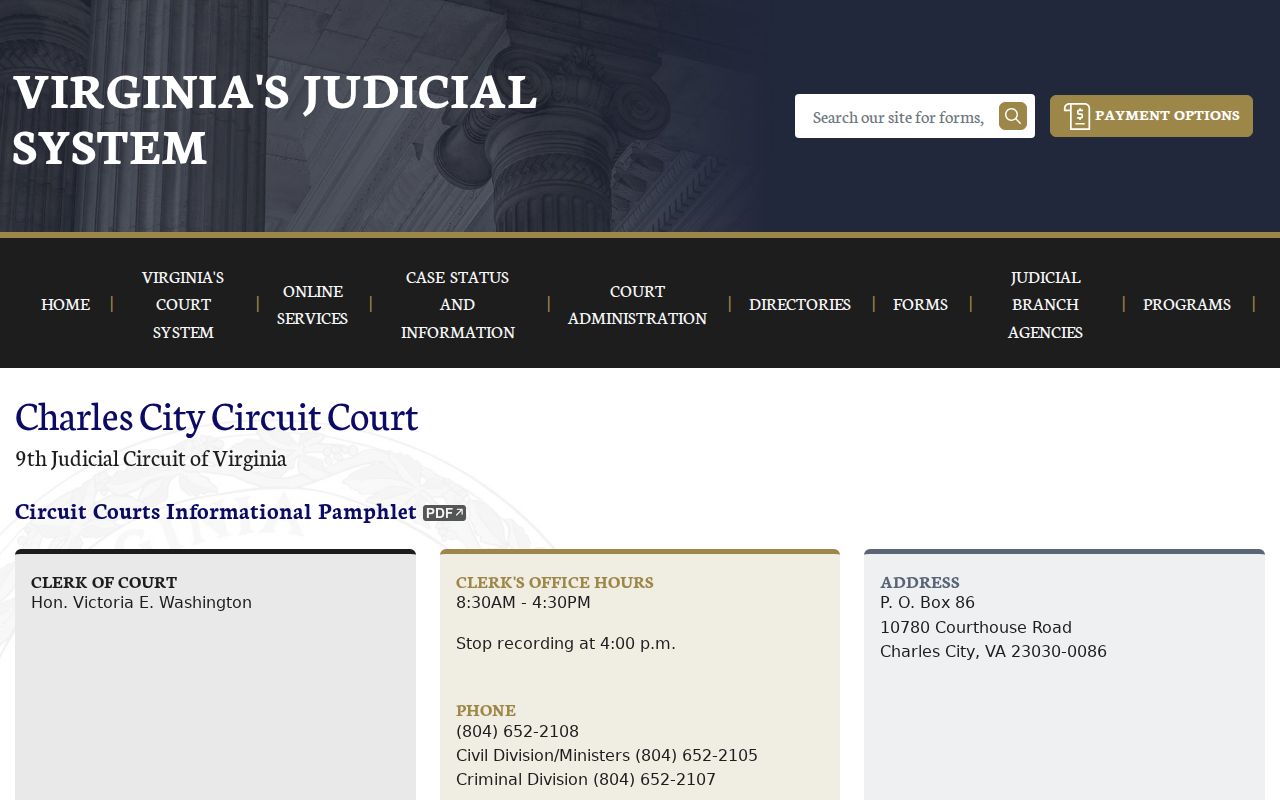 Charles City County criminal court case Circuit Court directory