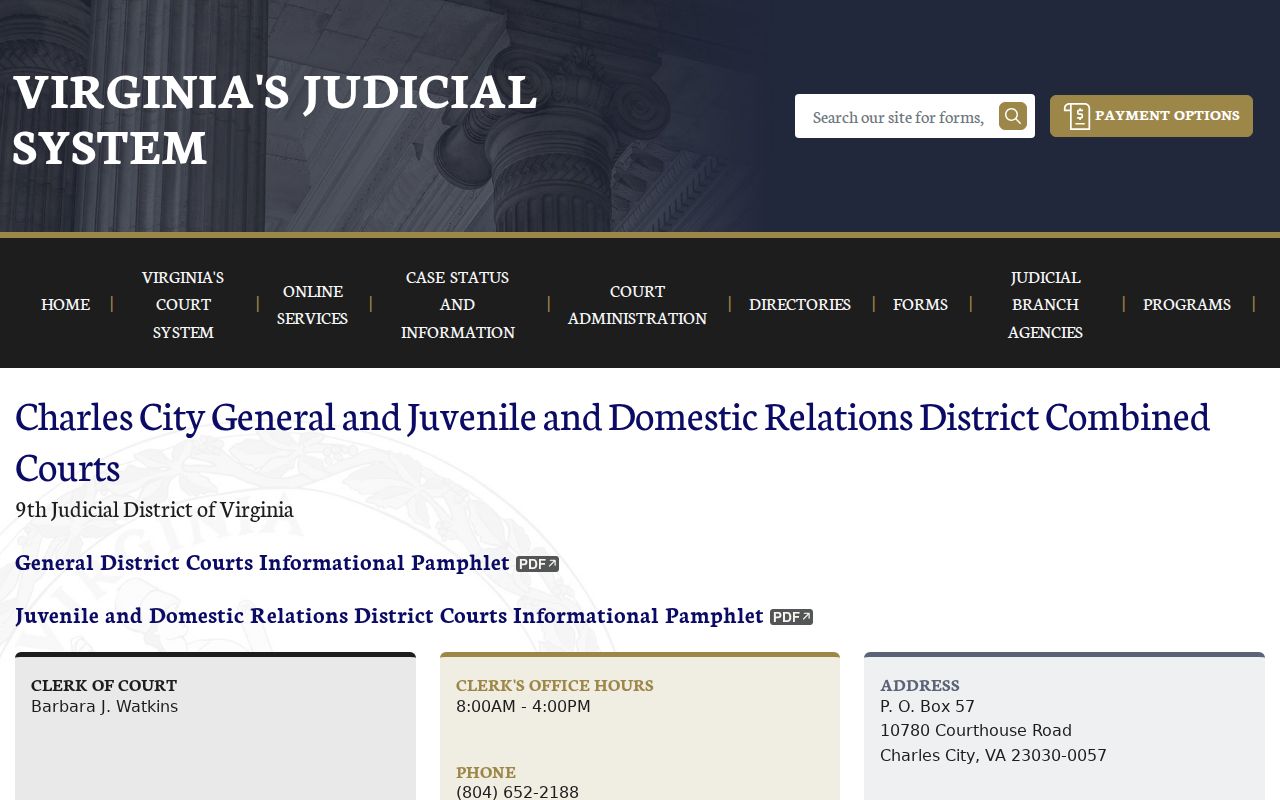 Charles City County criminal court case Combined District Court page