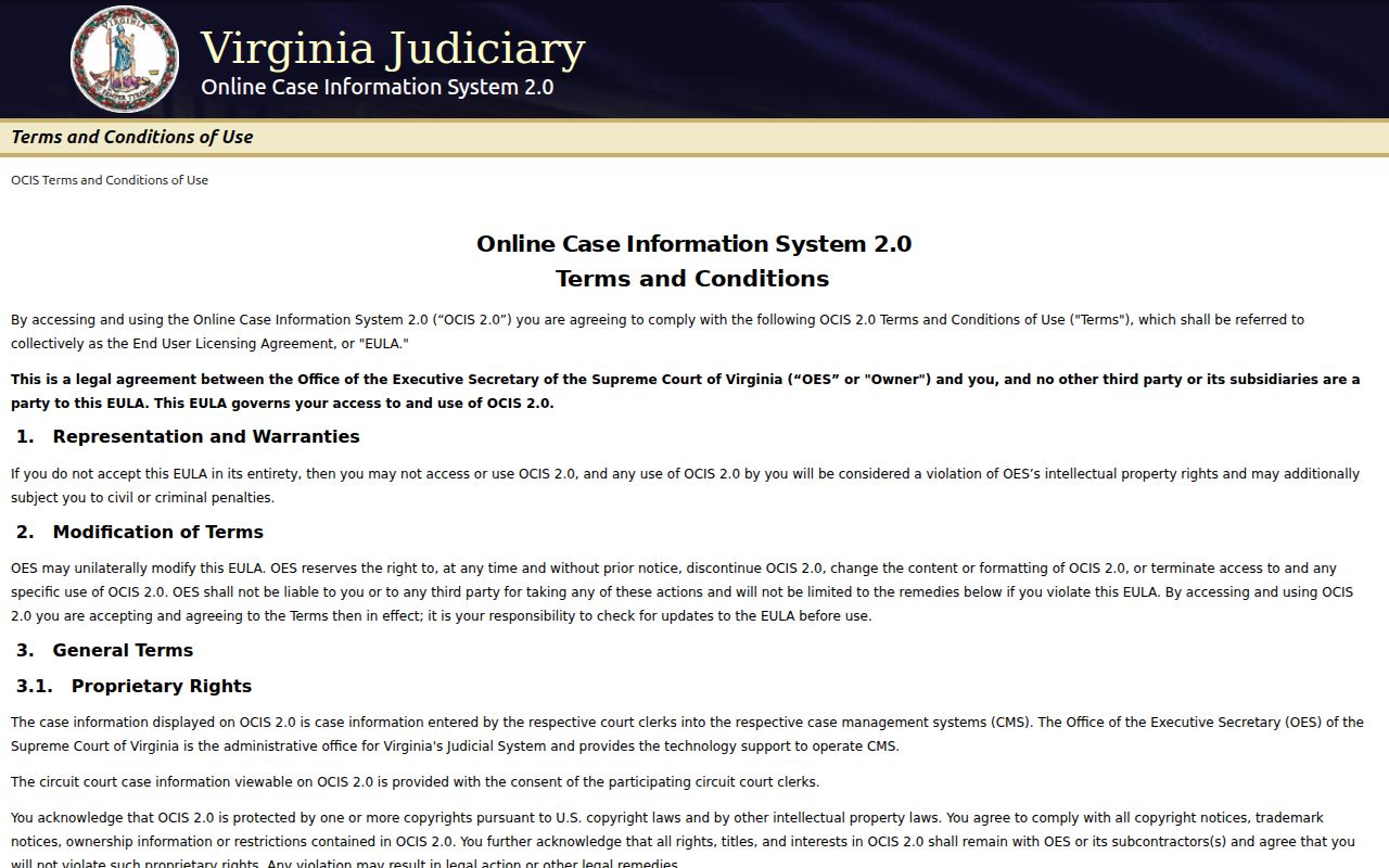 Charles City County criminal court case OCIS statewide search