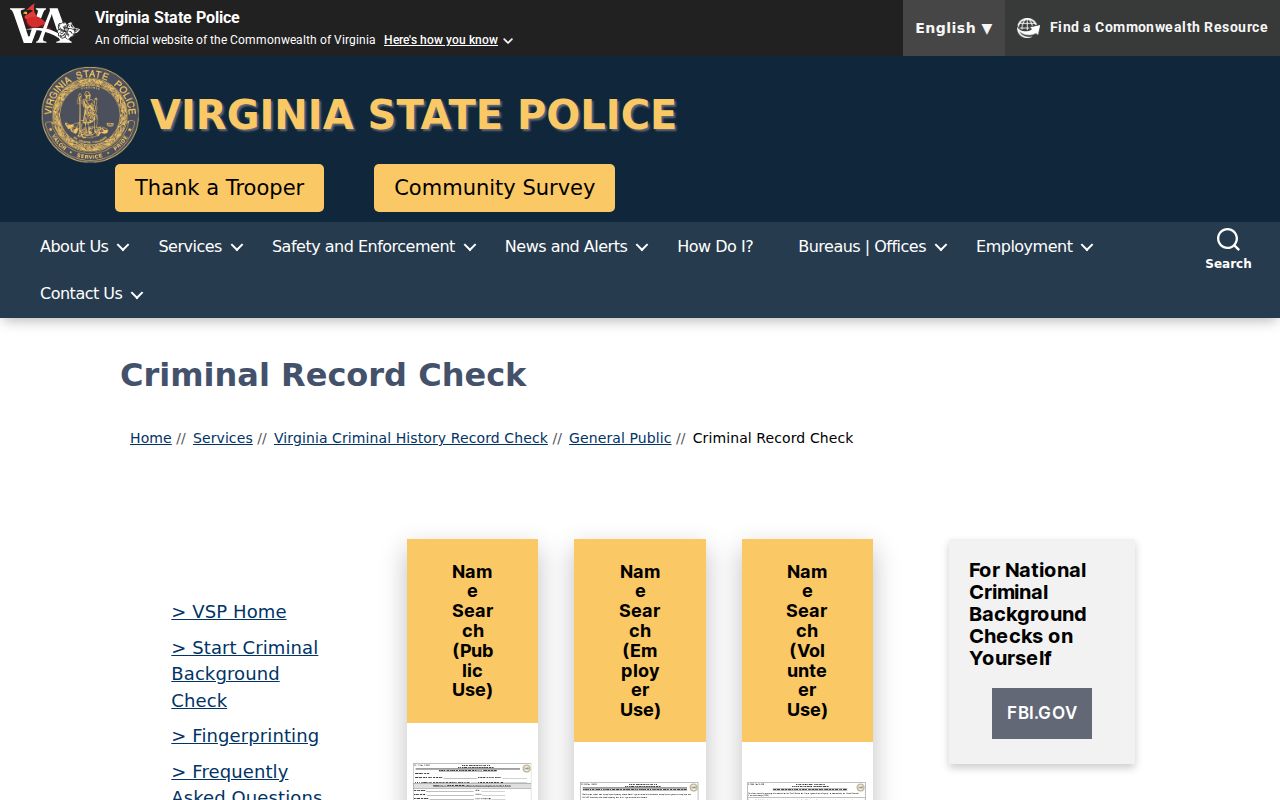 SP-167 selector for an official Charles City County criminal history request