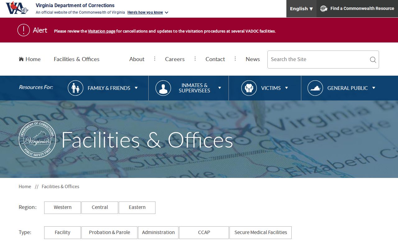 VADOC District 34 directory for Charles City County criminal supervision records