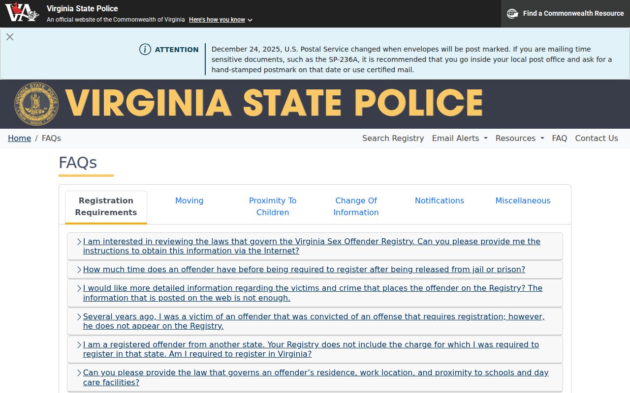 Virginia State Police profile guidance for a Charles City County sex offender lookup